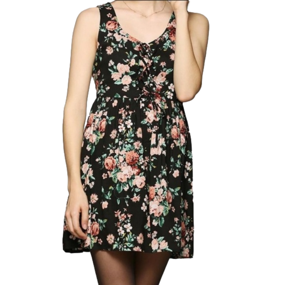BAND Of Gypsies Collective Floral Lace Up Babydoll Bohi Dress
